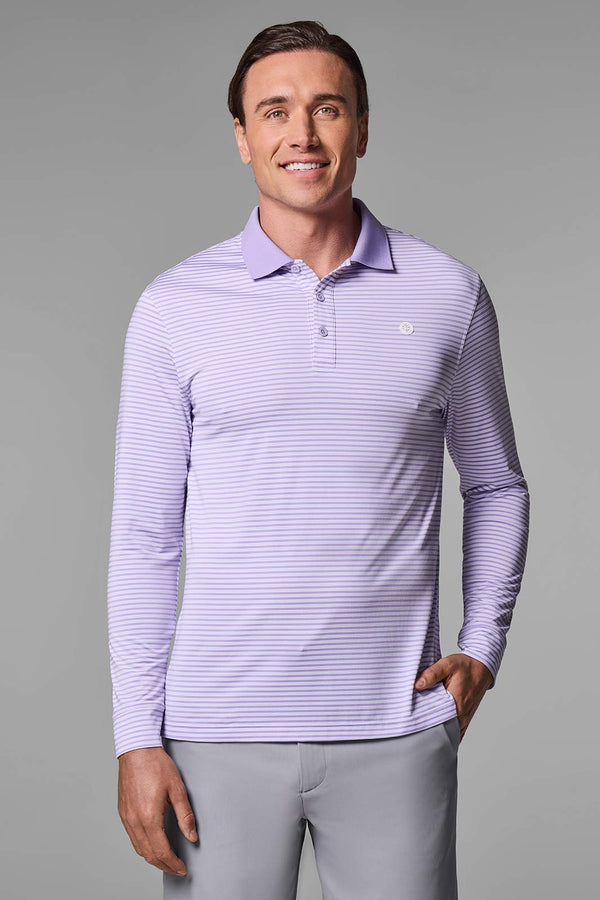 Men's Erodym Long Sleeve Sports Polo | Lavendula/White Stripe